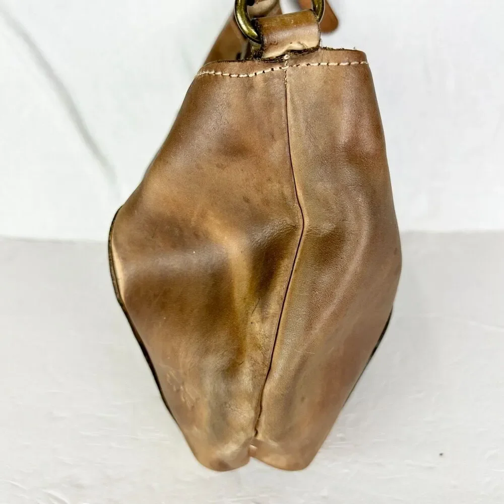 Patricia Nash Leather Hobo Bag Brass Turn Lock Studded Distressed Leather